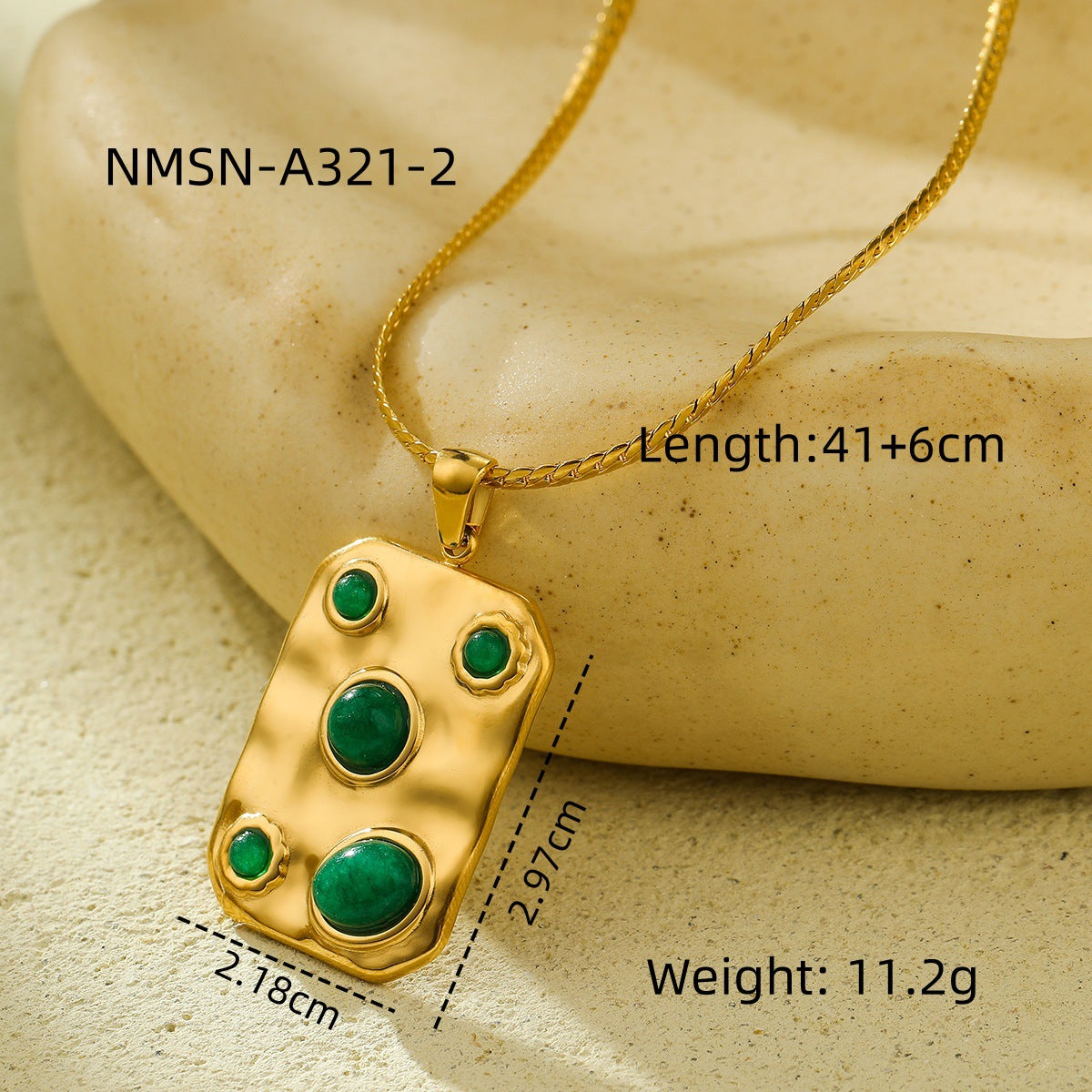 Exotic Square Color Natural Stone Titanium Steel Embellished Simple All-Match Sense Necklace Ring Set