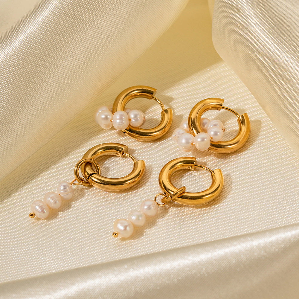 Earrings Wearring 18K Gold Plated Asymmetric Natural Fresh Water Pearl Embellished Ear Ring Earrings Jewelry Accessories
