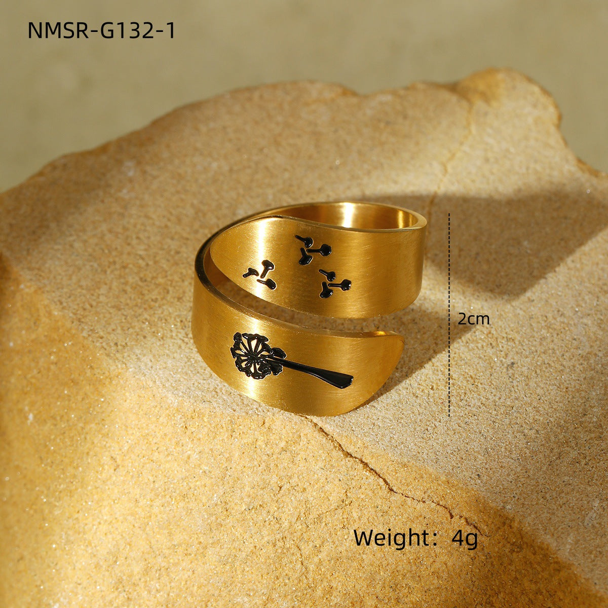 Arrival Corrosion Dripping Dandelion Titanium Steel Open End Ring Printing Casual Stainless Steel Adjustable Ring