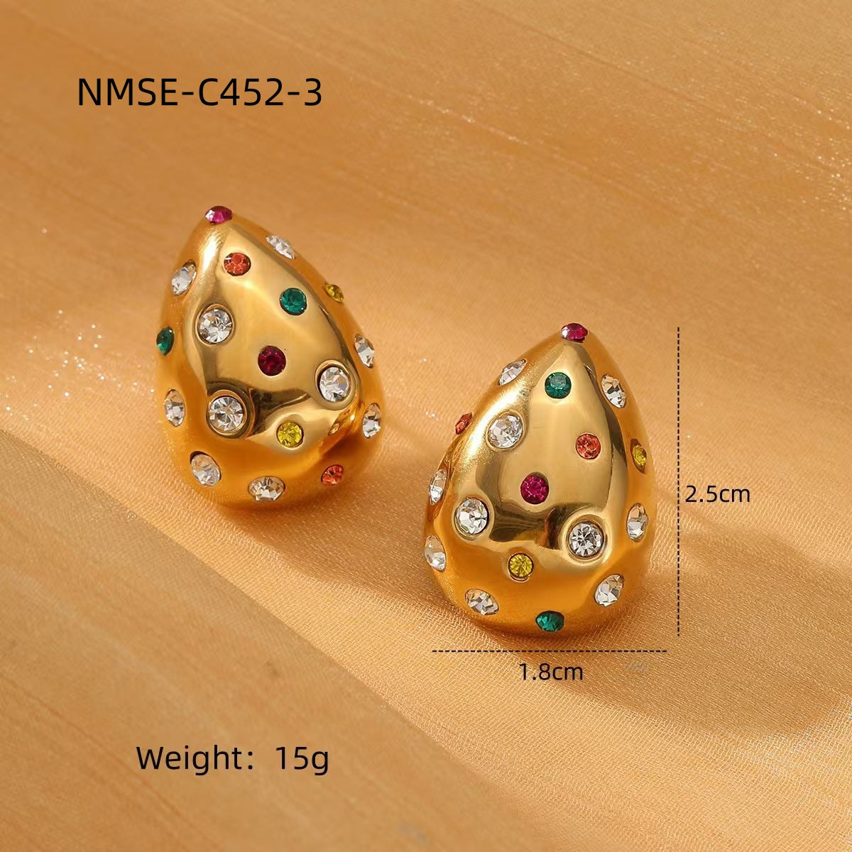 18K Gold Chubby Water Drop Stainless Steel Earrings Women Fashionable Diamond-Embedded Titanium Steel Ear Studs Earrings