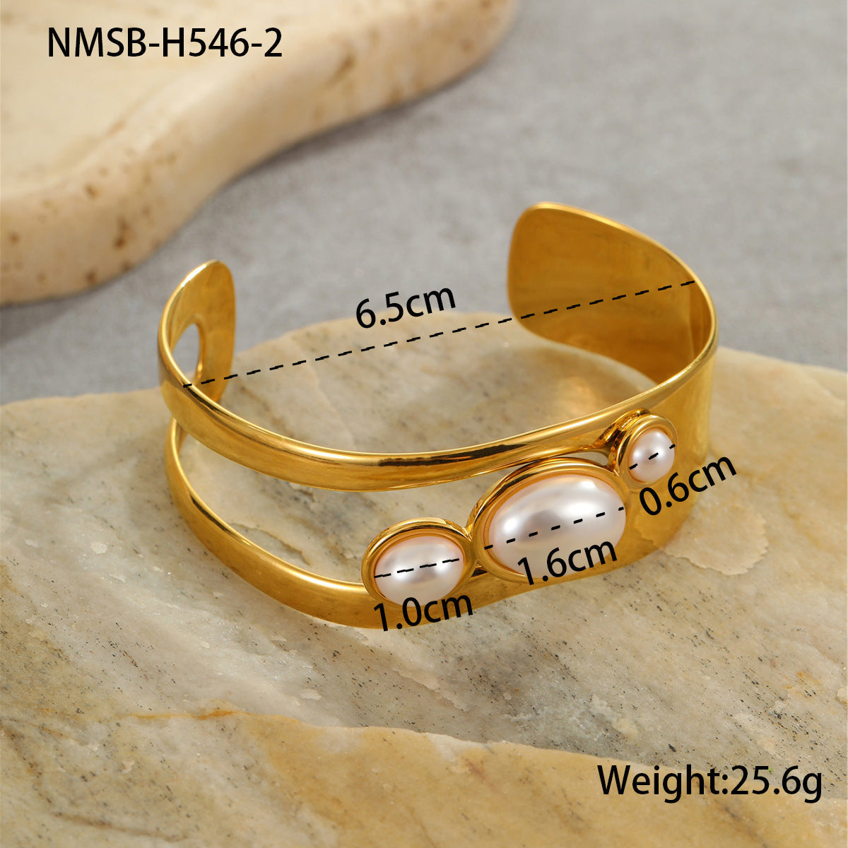Hollow Out Cutout Stainless Steel Bracelet with Pearl Opening Bracelet 18K Gold Plating Advanced Hand Jewelry