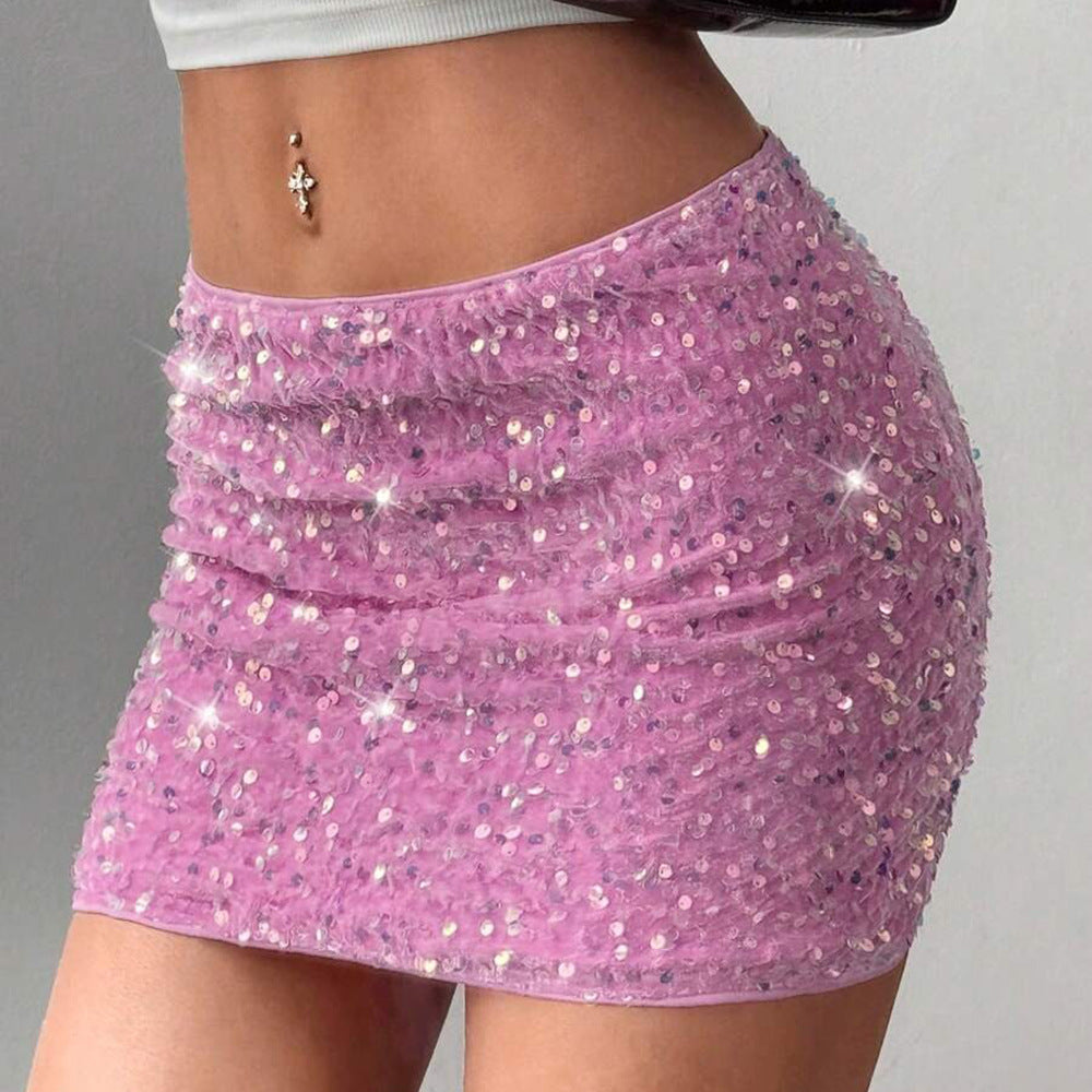 Sequin Flannel Skirt Sexy Hip Skirt for Women
