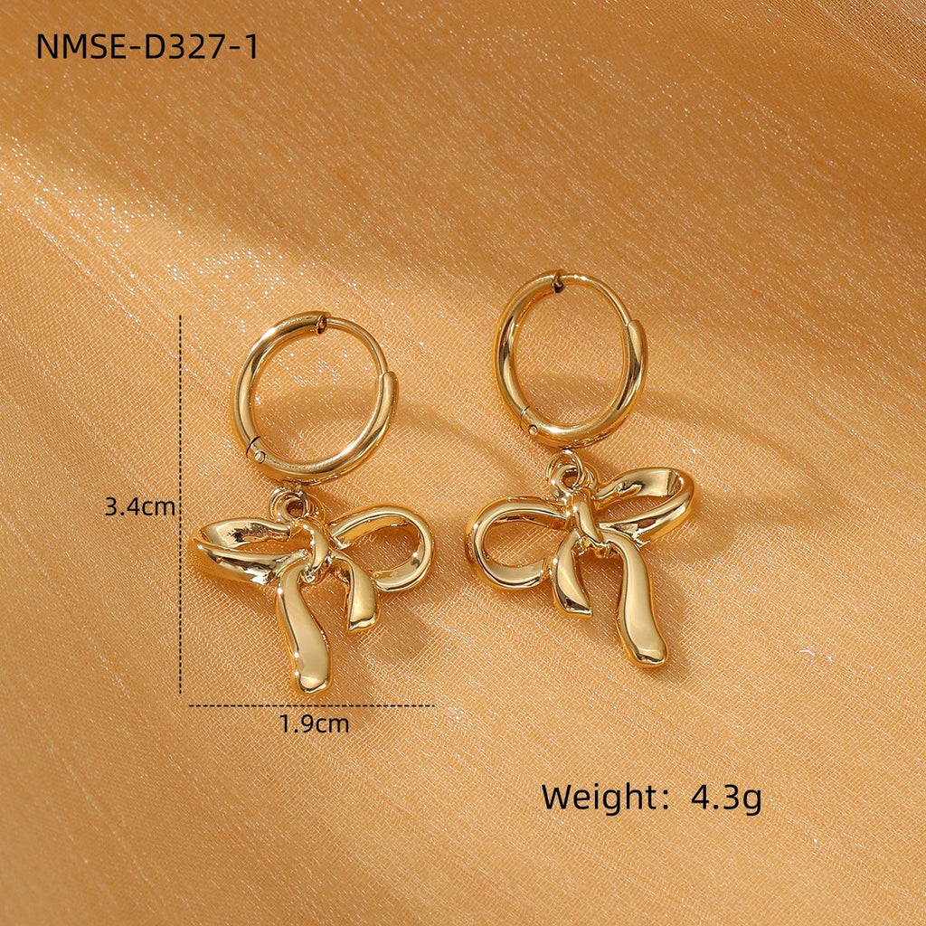 Sweet Bow Design Titanium Steel Earrings Women Entry Lux 18K Gold Plated Stainless Steel Studs