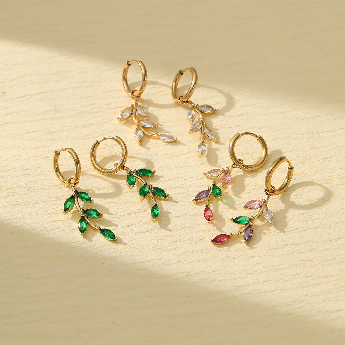 Simple Petal Leaf Zircon Titanium Steel Earrings Best Seller in Sweet High Sense Stainless Steel Studs