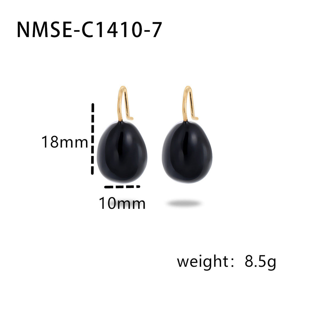 Summer Colorful Oil Necklace Titanium Steel Earrings Simple Design Light Luxury High Grade Sense Summer Water Drop Eardrops Non Fading