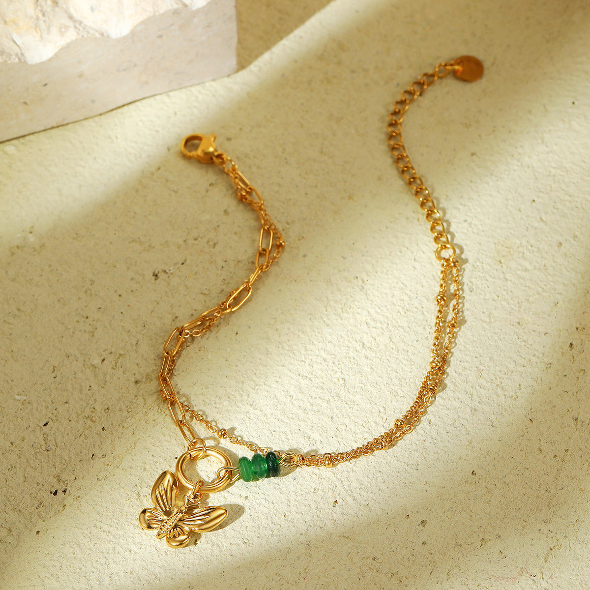 Natural Stone Green Beaded Butterfly Stainless Steel Bracelet Women Affordable Luxury High Grade Bracelet
