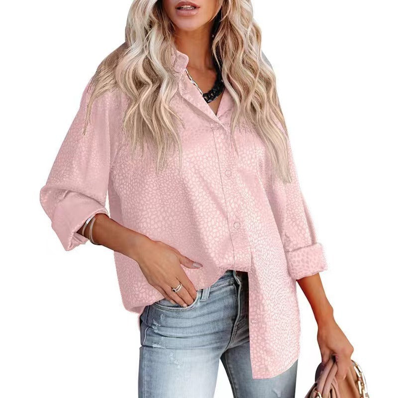 Women Shirt Autumn Comfort Satin Gravel Pattern Long Sleeve Loose Women Top