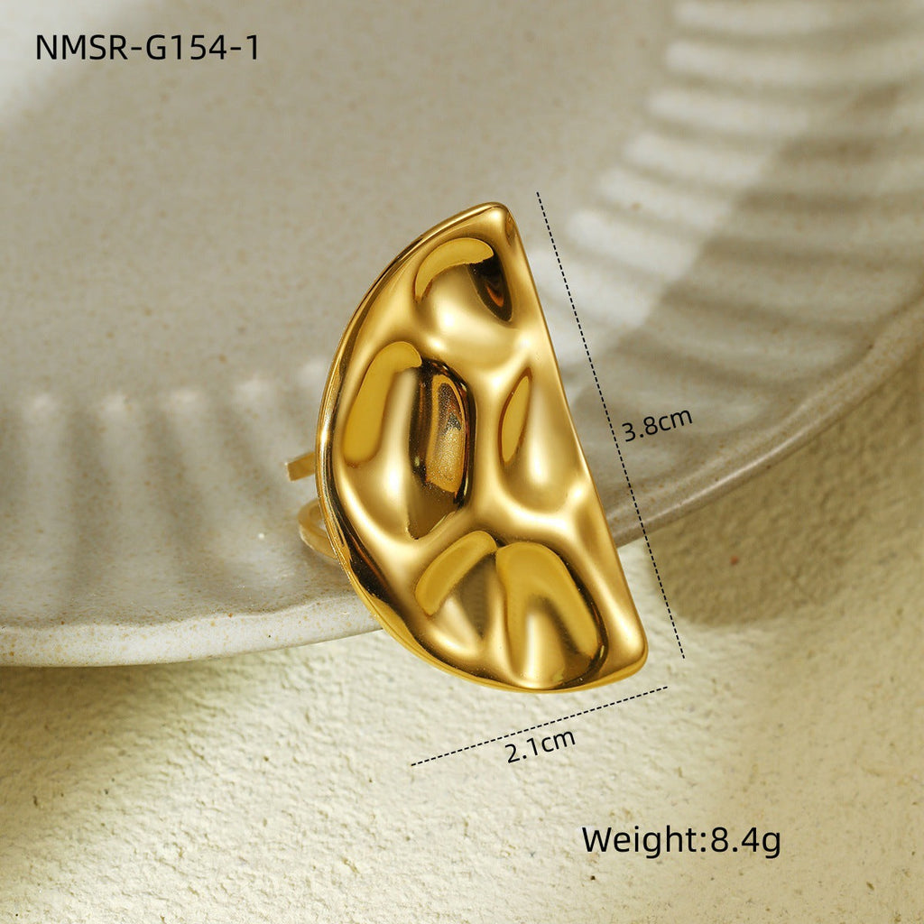 Arrival Exaggerated High Grade Titanium Steel Ring Concave Convex Hammer Pattern Semicircle Hollow Out Cutout Circle Stainless Steel Bracelet