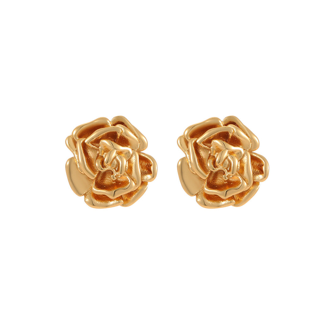 Rose Stainless Steel Studs Exquisite Refined Grace Niche 18K Gold Plating Earrings