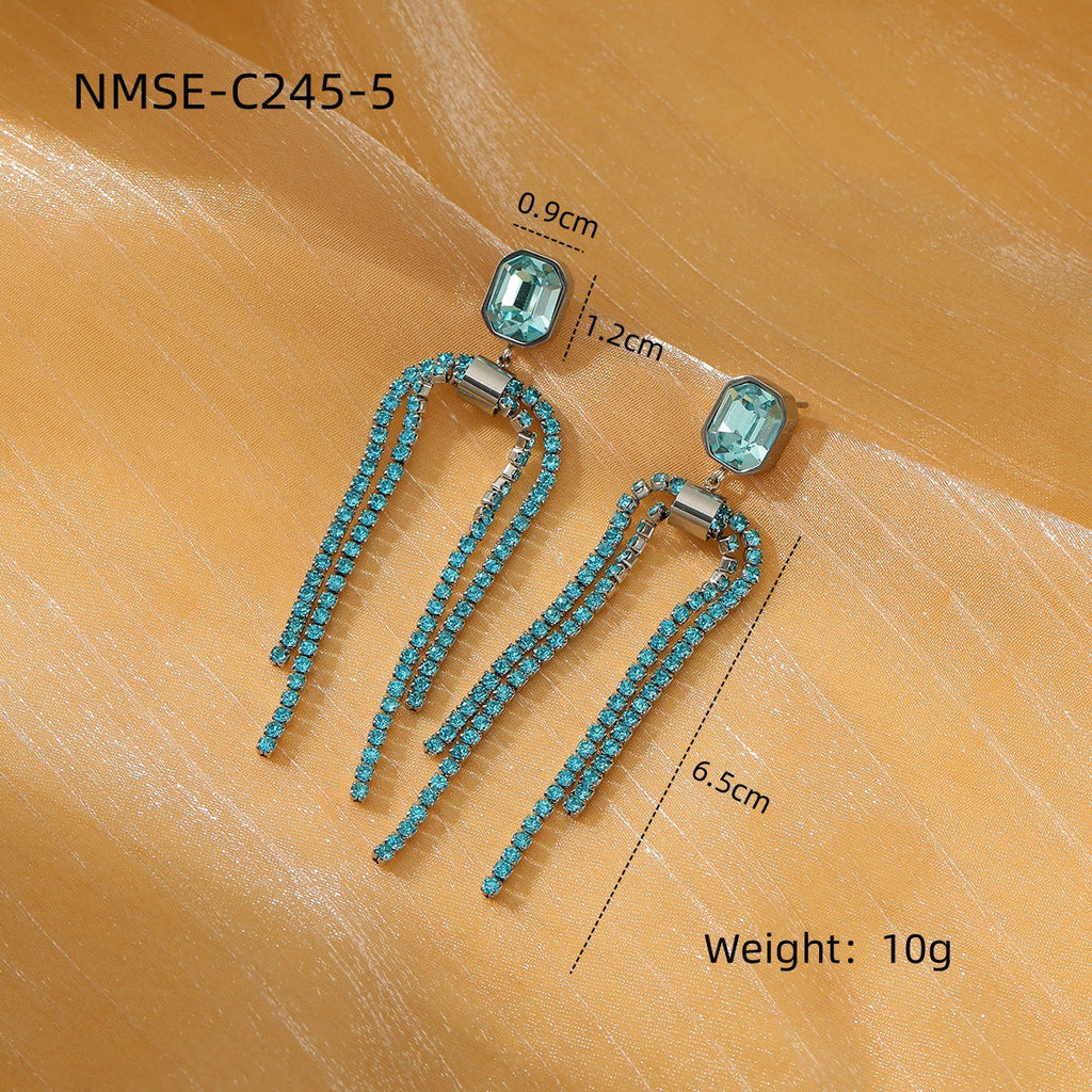 Tassel Pearl Titanium Steel Earrings Women Light Luxury High Grade Diamond Embedded Non Fading Stainless Steel Eardrop