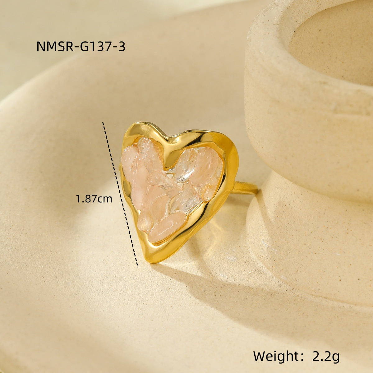 Exquisite Small Stainless Steel Plated 18K Gold Love Inlaid Natural Stone Simple High Sense Ring