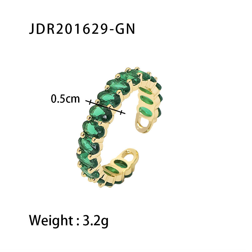 Wind Net Red Jewelry 18K Gold Stainless Steel Inlaid Green Zircon Ring Women Ring