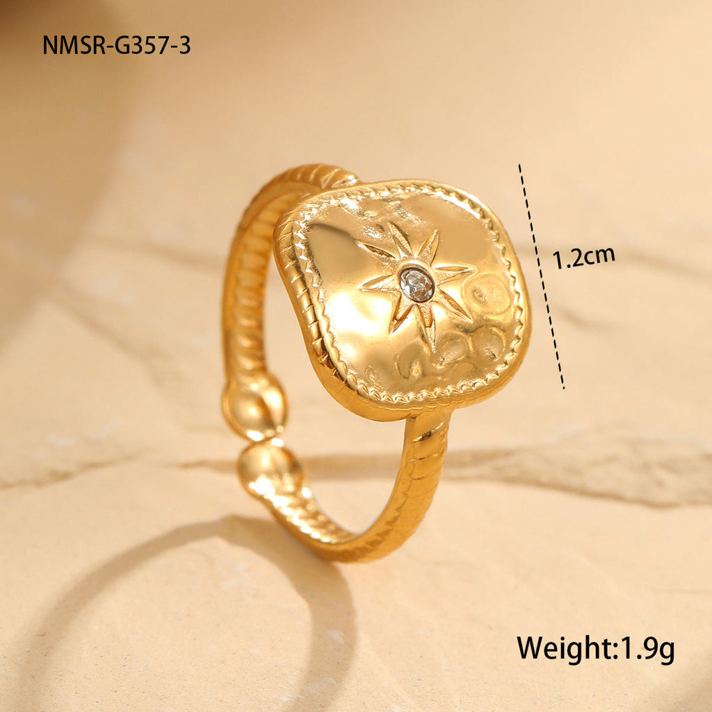 Affordable Luxury Texture Adjustable Ring Stainless Steel Plated 18K Real Gold Design Hand Jewelry