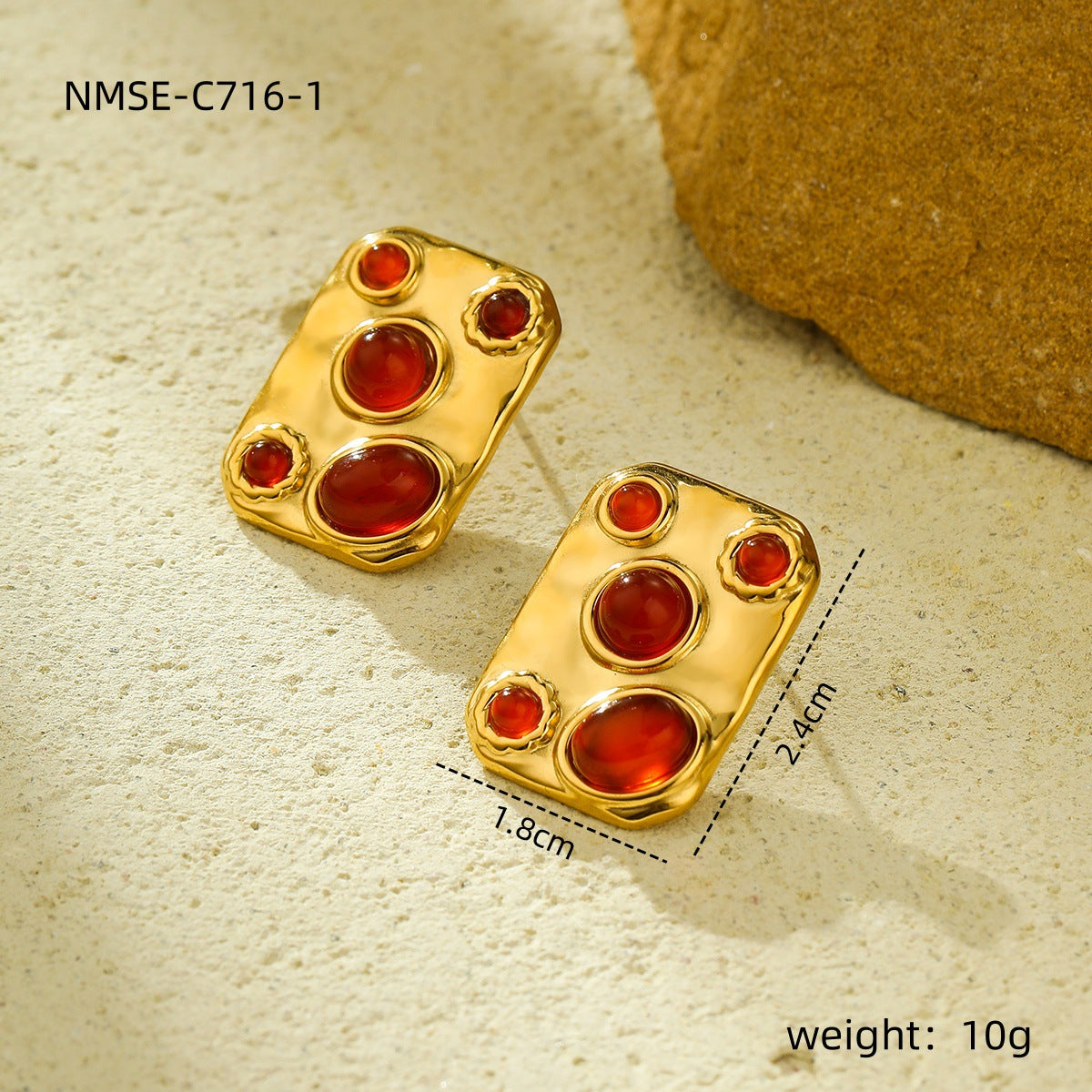 Exotic Square Color Natural Stone Titanium Steel Embellished Simple All-Match Sense Necklace Ring Set