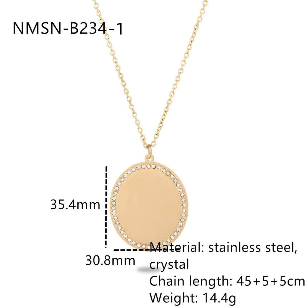 Geometric Abstract round Heart Inlaid with Diamond Titanium Steel Necklace Light Luxury Minority High Grade Stainless Steel Necklace for Women