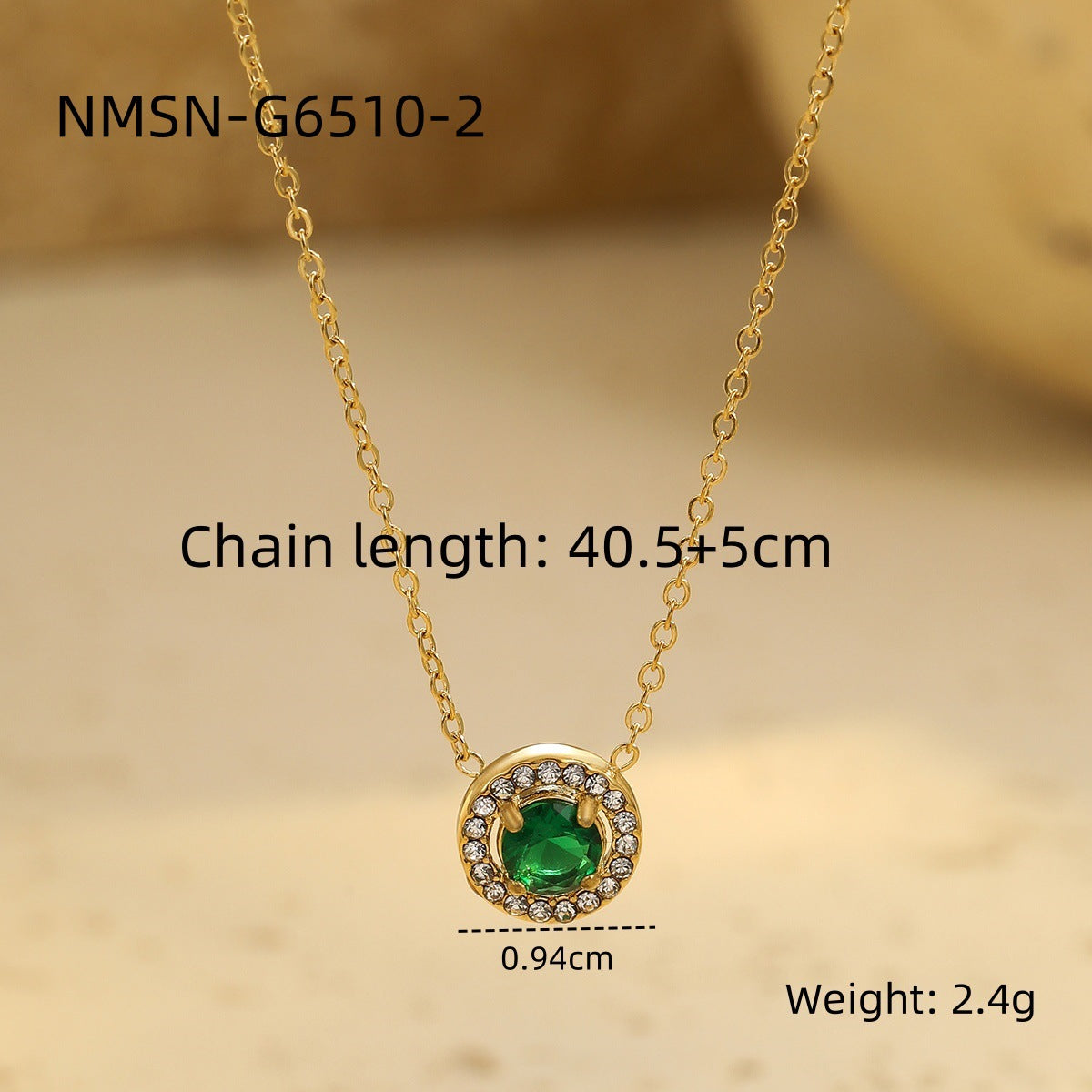 Retro Easy Matching Geometric Abstract Green Zircon Series 18K Gold Stainless Steel Necklace Women High Grade Clavicle Chain