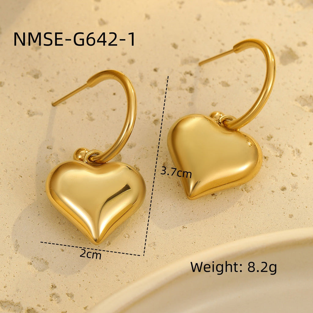 Glossy Hollow Out Cutout Stainless Steel Earrings Ball Love Embellished Retro High Sense Titanium Steel Earrings