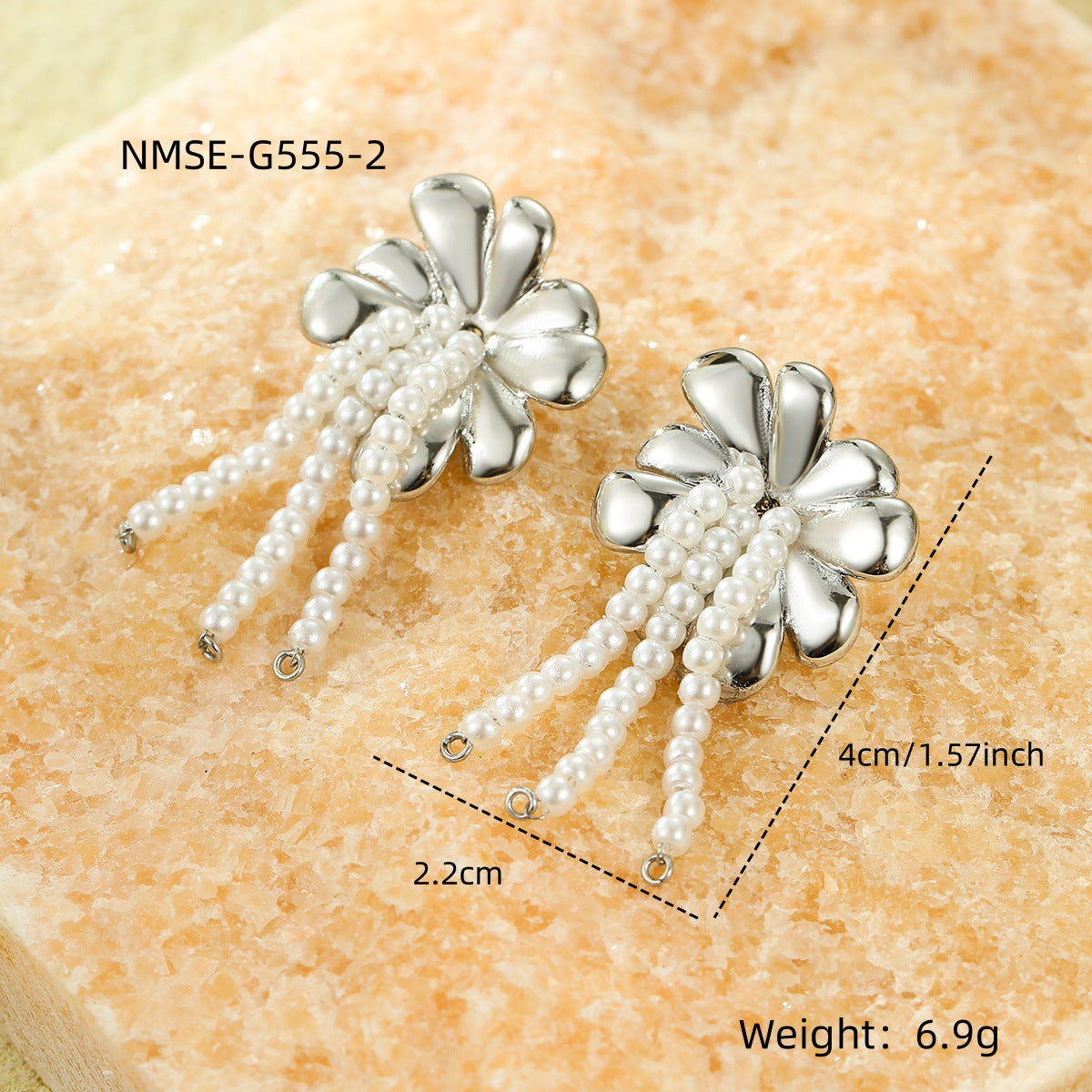 All Match Fashionable Stainless Steel Floral Pearl Tassel Titanium Steel Gold Plated Stud Earrings for Women
