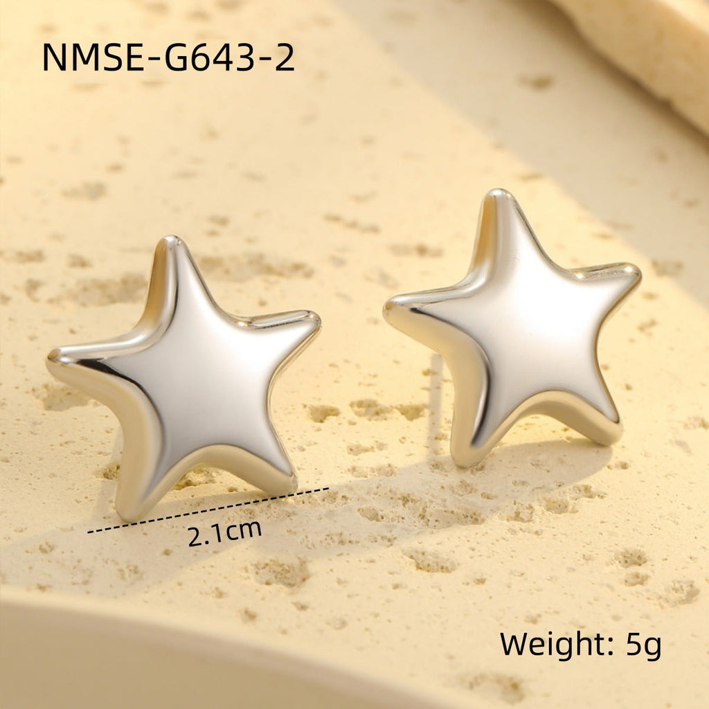 Glossy Hollow Out Cutout Stainless Steel Earrings Ball Love Embellished Retro High Sense Titanium Steel Earrings