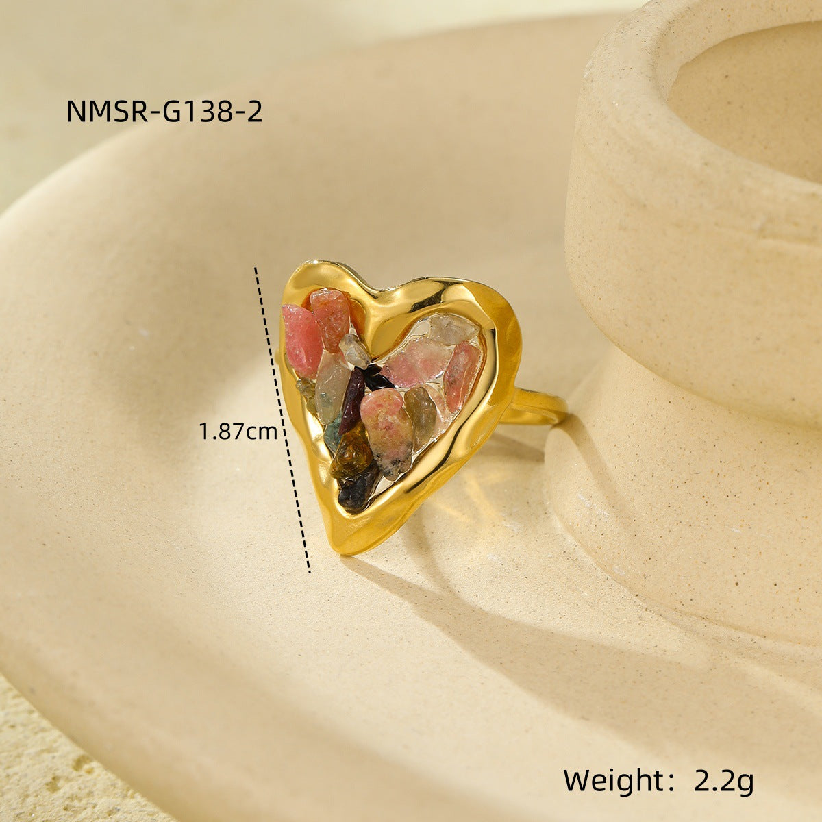 Exquisite Small Stainless Steel Plated 18K Gold Love Inlaid Natural Stone Simple High Sense Ring