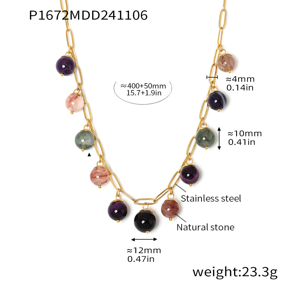 Mioli Handmade Chain Colorful Natural Stone Bohemian Necklace Women Stainless Steel All Match Internet Celebrity Embellished Jewelry