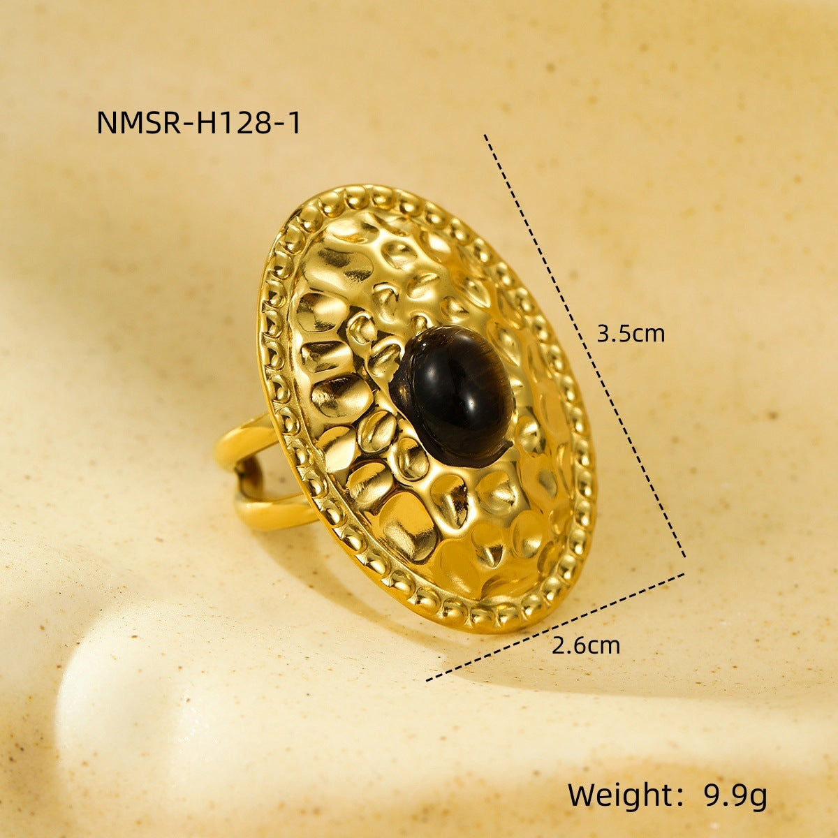 Exquisite Stainless Steel Oval Pleated Inlaid Natural Stone All Matching Ring Rings Women