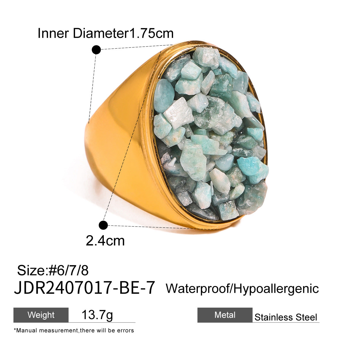 Stainless Steel Natural Stone Eye Catching Ring High Grade Ring Titanium Steel Hand Jewelry Rings