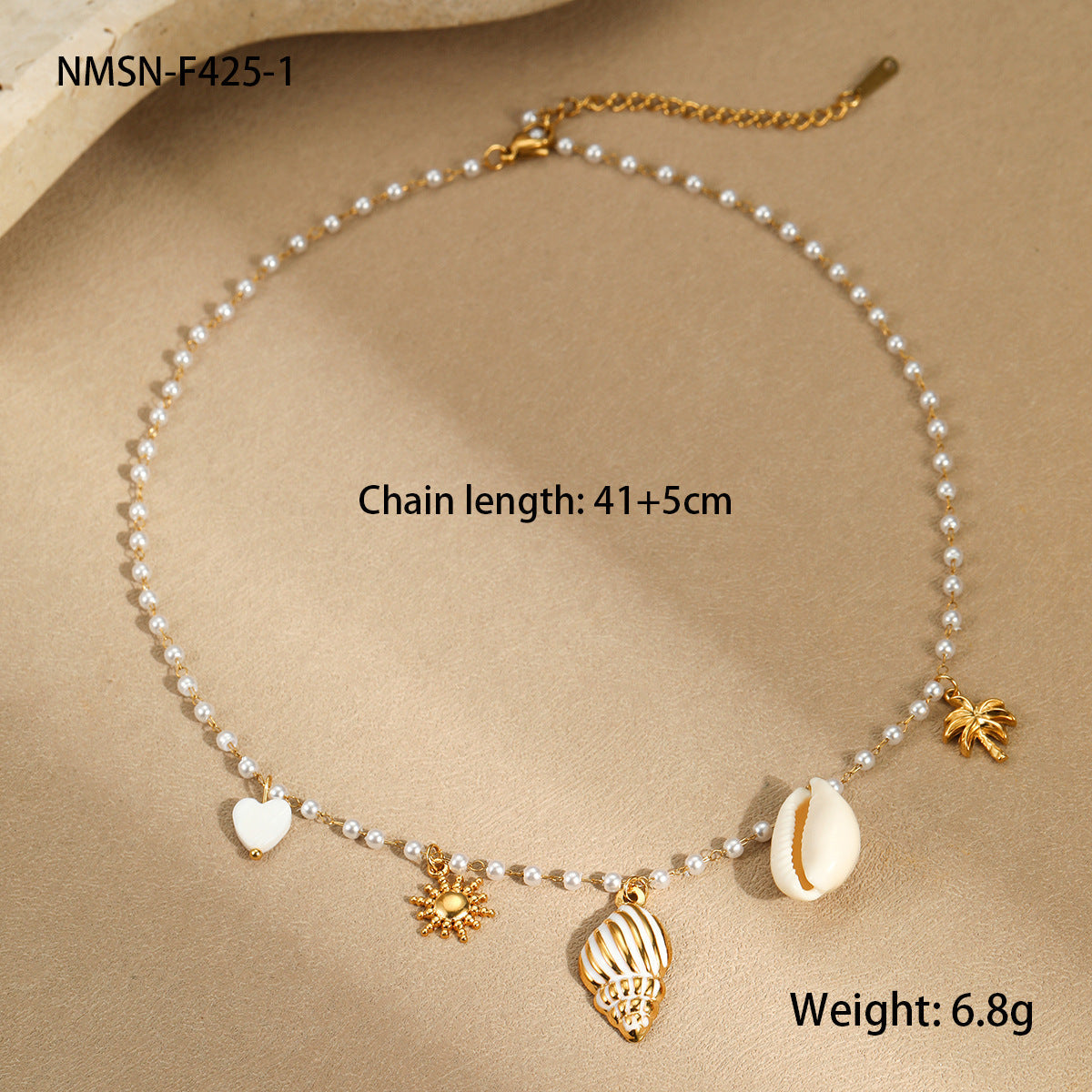 Marine Elements Stainless Steel Imitation Pearl Necklace Conch Clavicle Chain