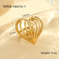 Simple Special Interest Design 18K Gold Stainless Steel Simple Love Shape Hollow Out Cutout Line Ring Retro