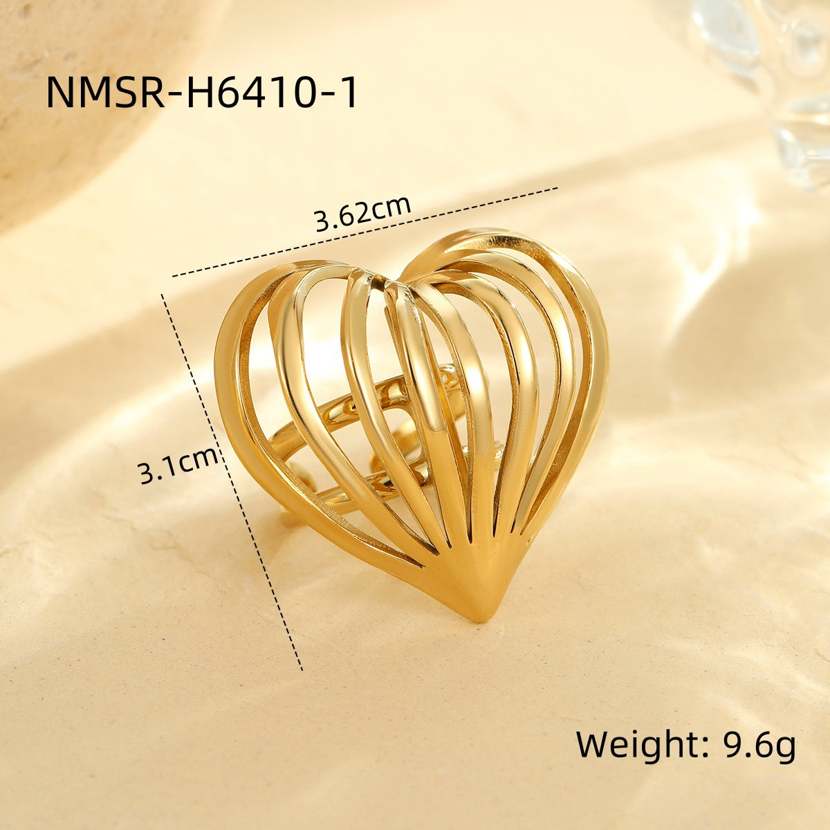 Simple Special Interest Design 18K Gold Stainless Steel Simple Love Shape Hollow Out Cutout Line Ring Retro