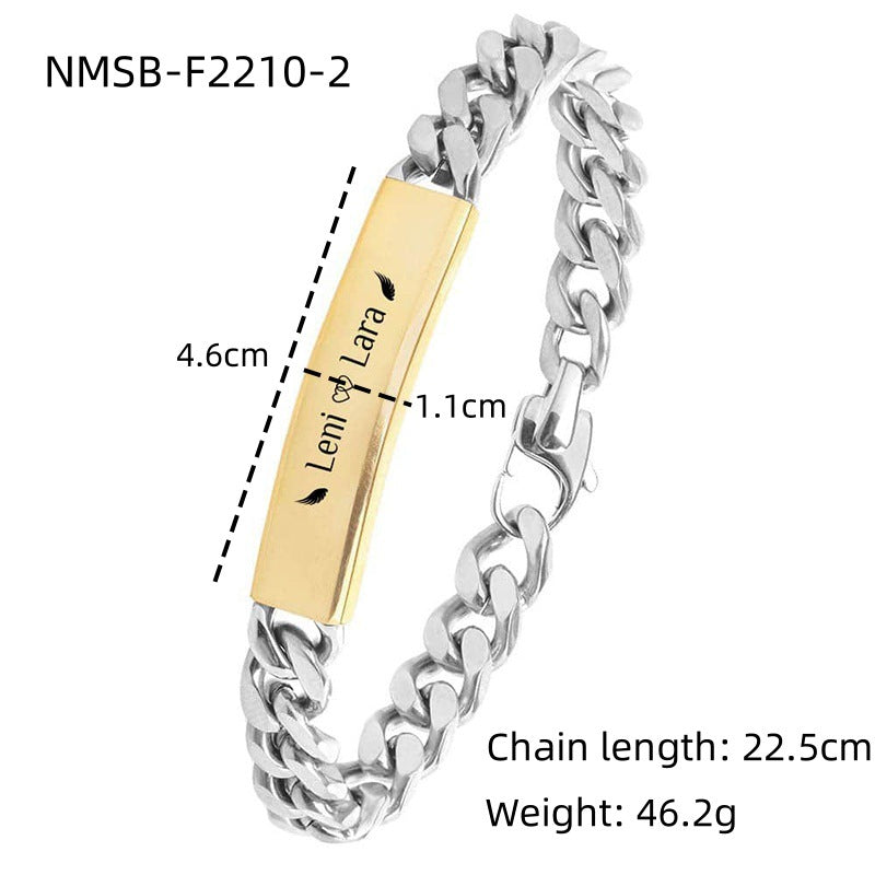 18K Vacuum Gold Plated Titanium Steel Bracelet Laser Laser Letter Graphic Number Stainless Steel Bracelet