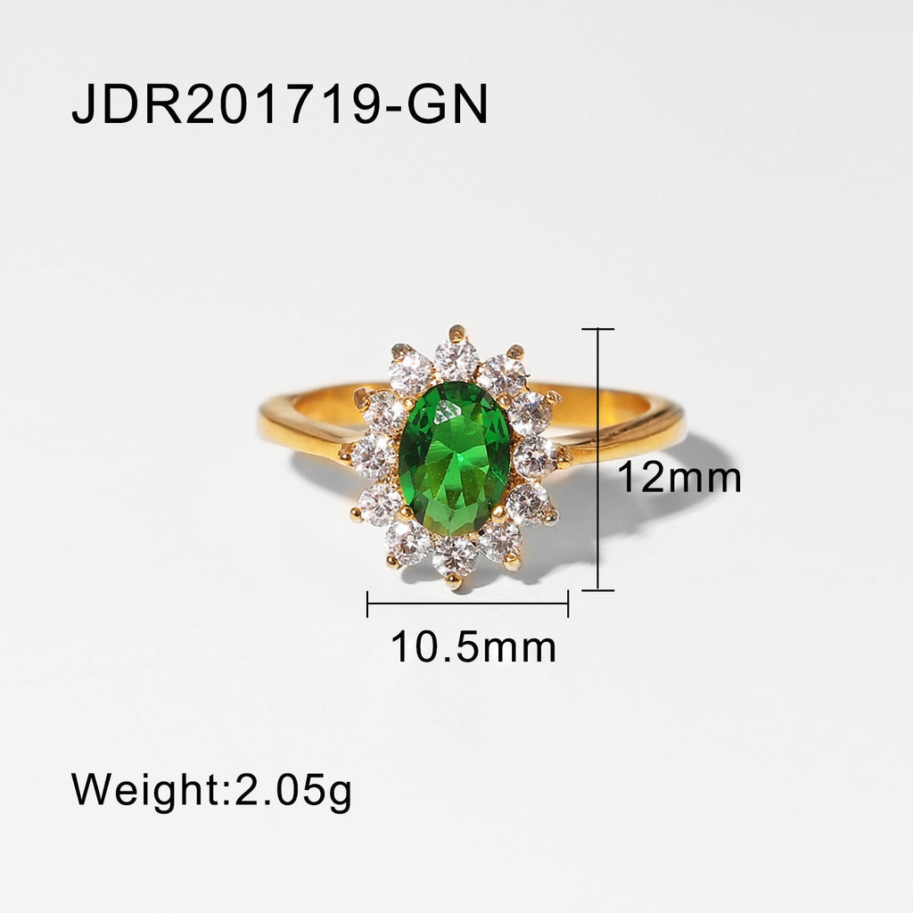 Wind Net Red Jewelry 18K Gold Stainless Steel Inlaid Green Zircon Ring Women Ring