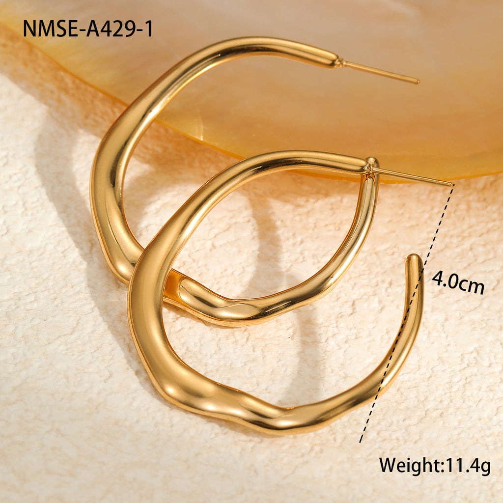 Sexy High Grade C Ring Earrings Stainless Steel 18K Gold Plating Personalized Cold Light Luxury Earrings