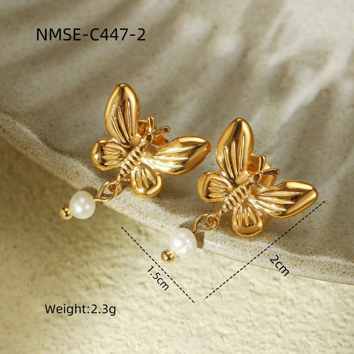Pearl Butterfly Tassel Titanium Steel Earrings Fashionable All Match Light Luxury High Sense Stainless Steel Studs