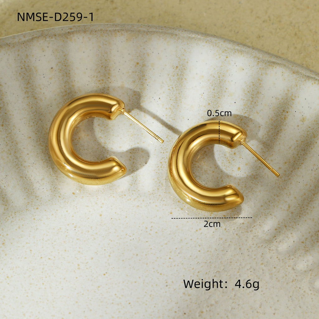 Niche Personality Exaggerated Stainless Steel Earrings Real Gold Geometric Abstract Triangle Shaped Titanium Steel Ear Studs Women