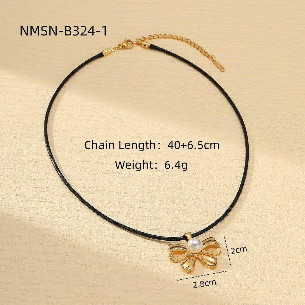 Fashionable Simple Elegant Titanium Steel Pearl Bow Necklace Women Arrival High Grade Stainless Steel Embellished