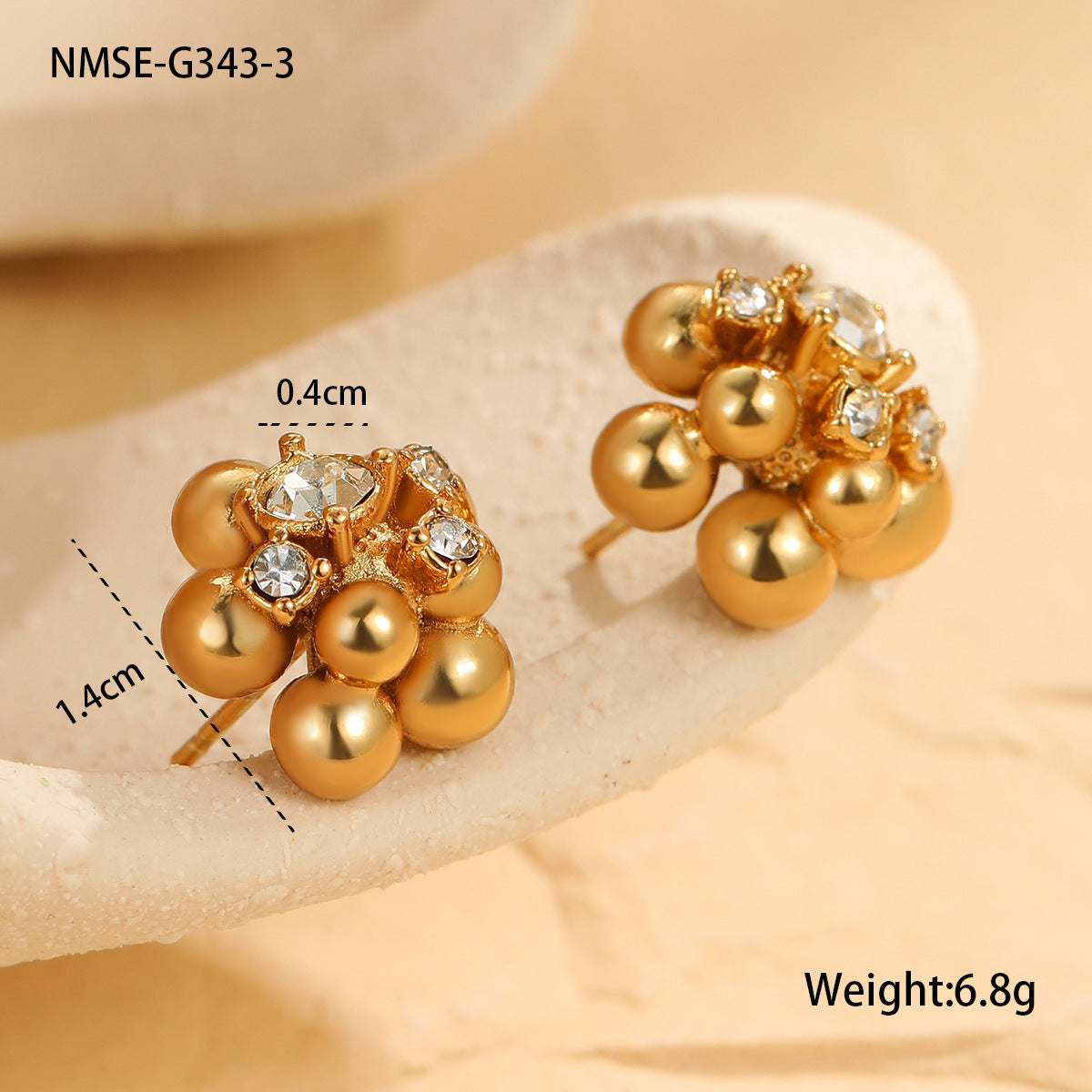 Zircon Beads Floral Stainless Steel Studs Special Interest Design Temperamental Cold Earrings