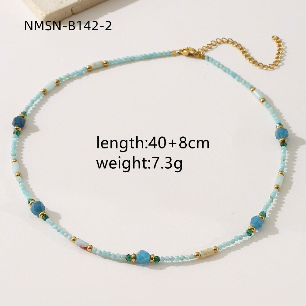 Blue Natural Stone Necklace Women Court Star Same Light Luxury Minority Beaded Necklace Women