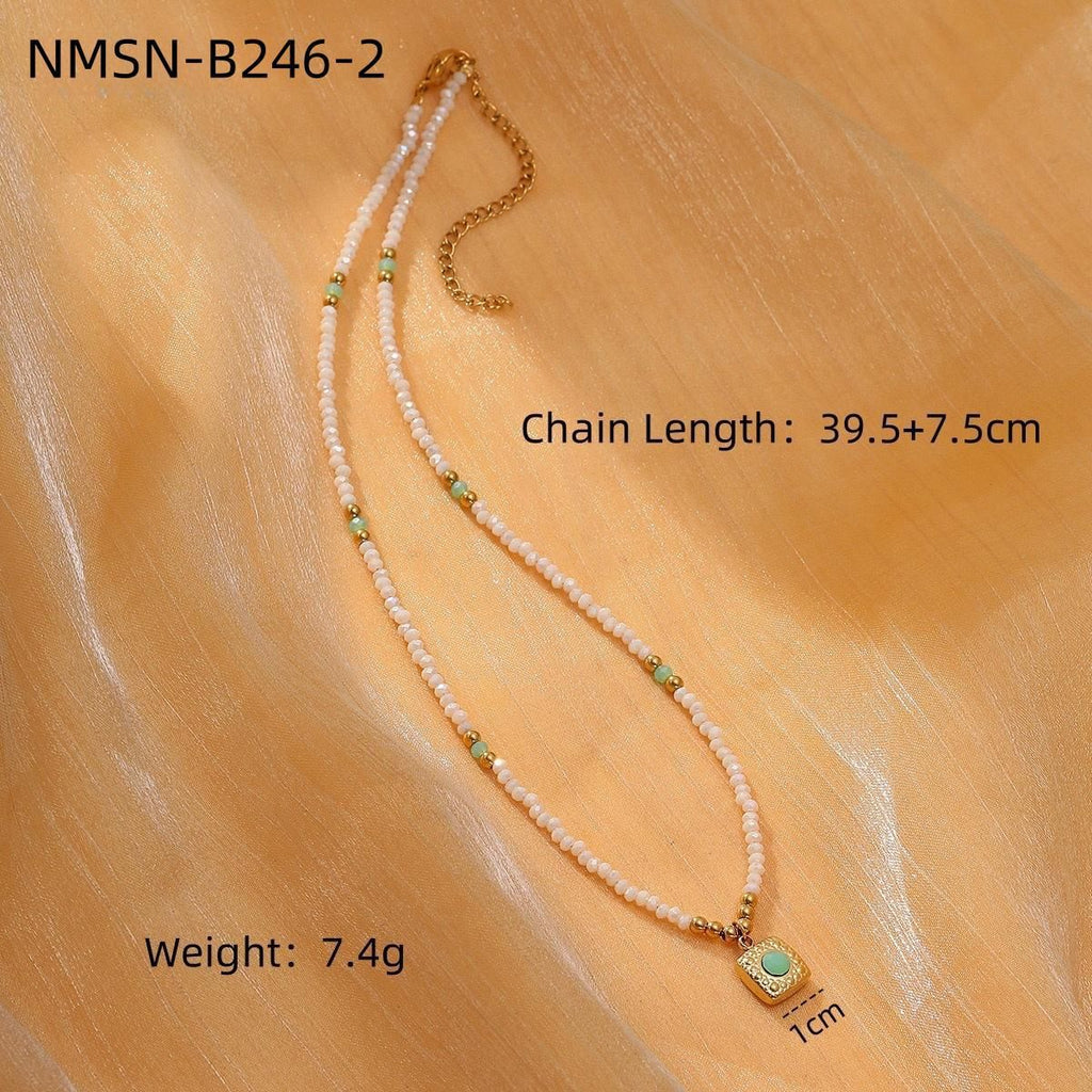 Rhodochrosite Titanium Steel Necklace Women Color Crystal String Beads All Match High Sense Embellished Ornaments