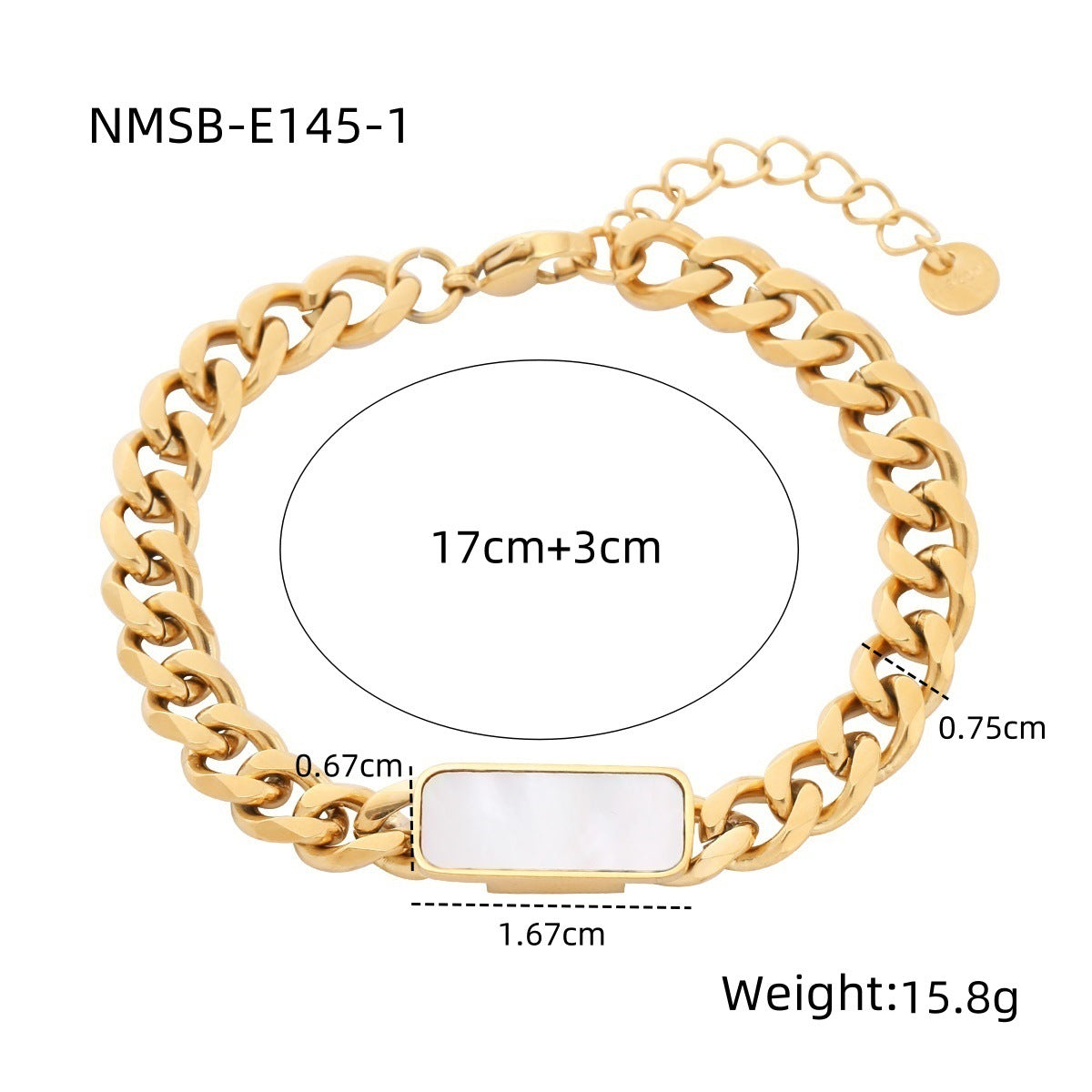 Arrival Light Luxury High Grade Square Black White Fritillary Titanium Steel Bracelet 18K Metal Good Texture Personality Design