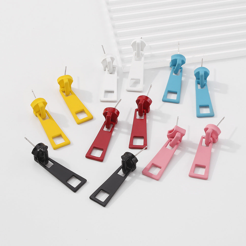 Creative Design Personality Zipper Lock Head Stud Earrings Ornament Simple Multicolor Earrings