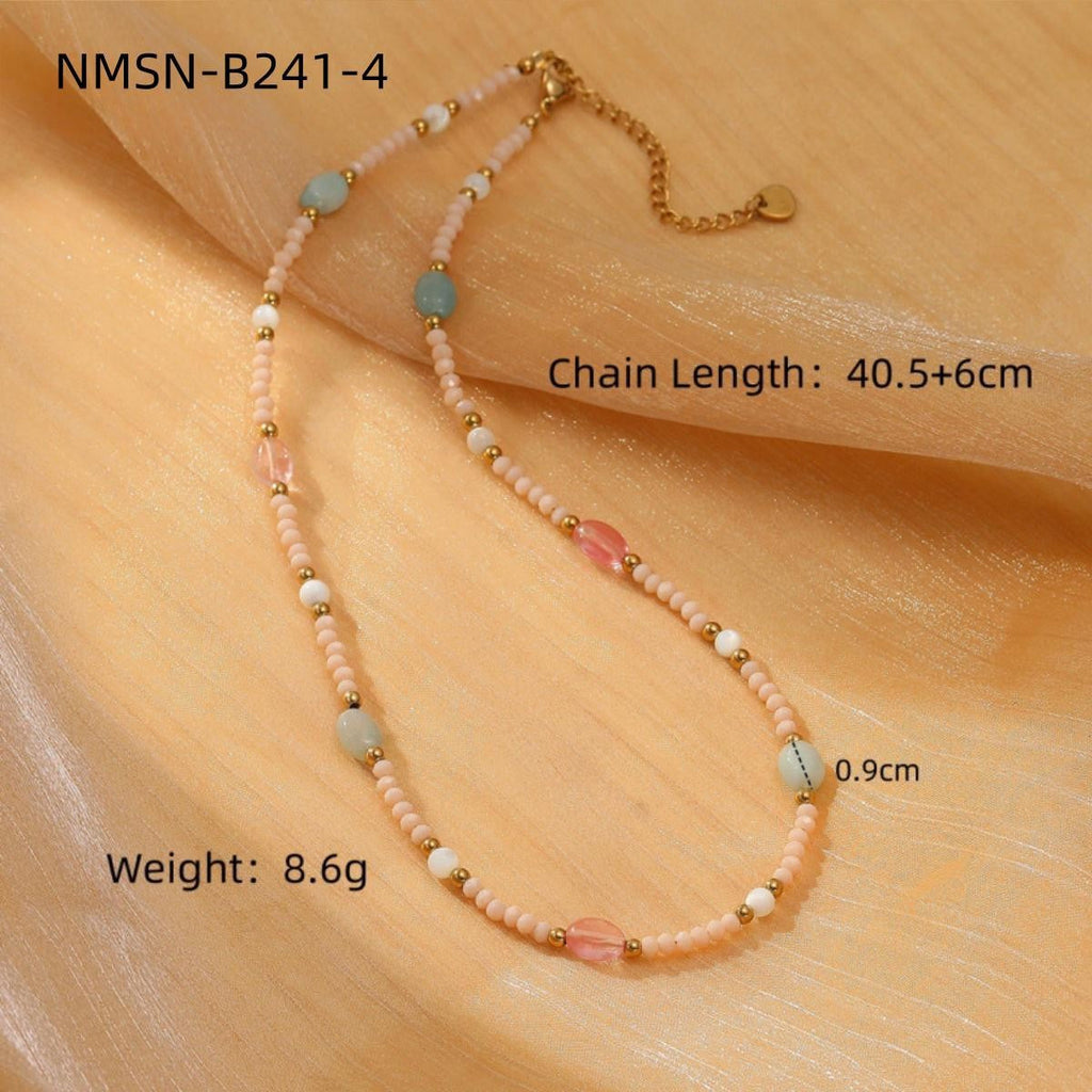 Colorful Natural Stone Handmade Beaded Titanium Steel Necklace Affordable Luxury High Grade Freshwater Pearl Embellished