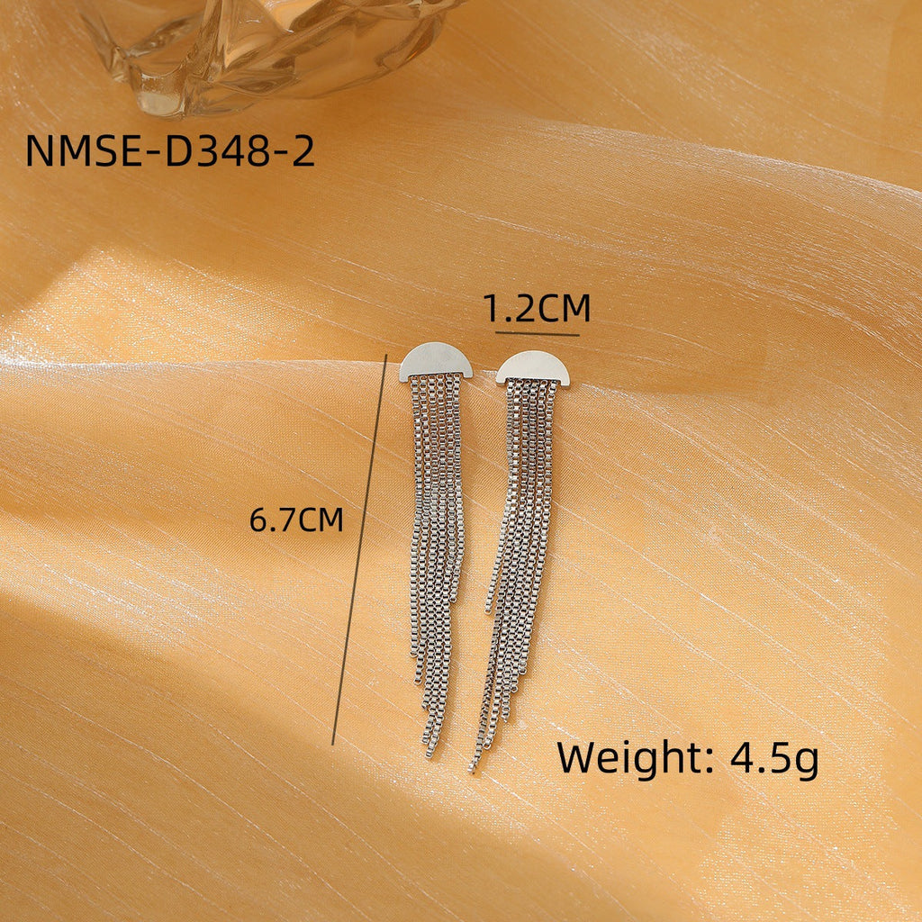 Tassel Pearl Titanium Steel Earrings Women Light Luxury High Grade Diamond Embedded Non Fading Stainless Steel Eardrop