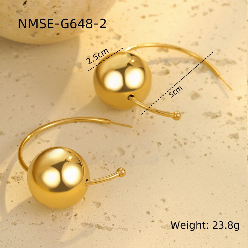 Glossy Hollow Out Cutout Stainless Steel Earrings Ball Love Embellished Retro High Sense Titanium Steel Earrings