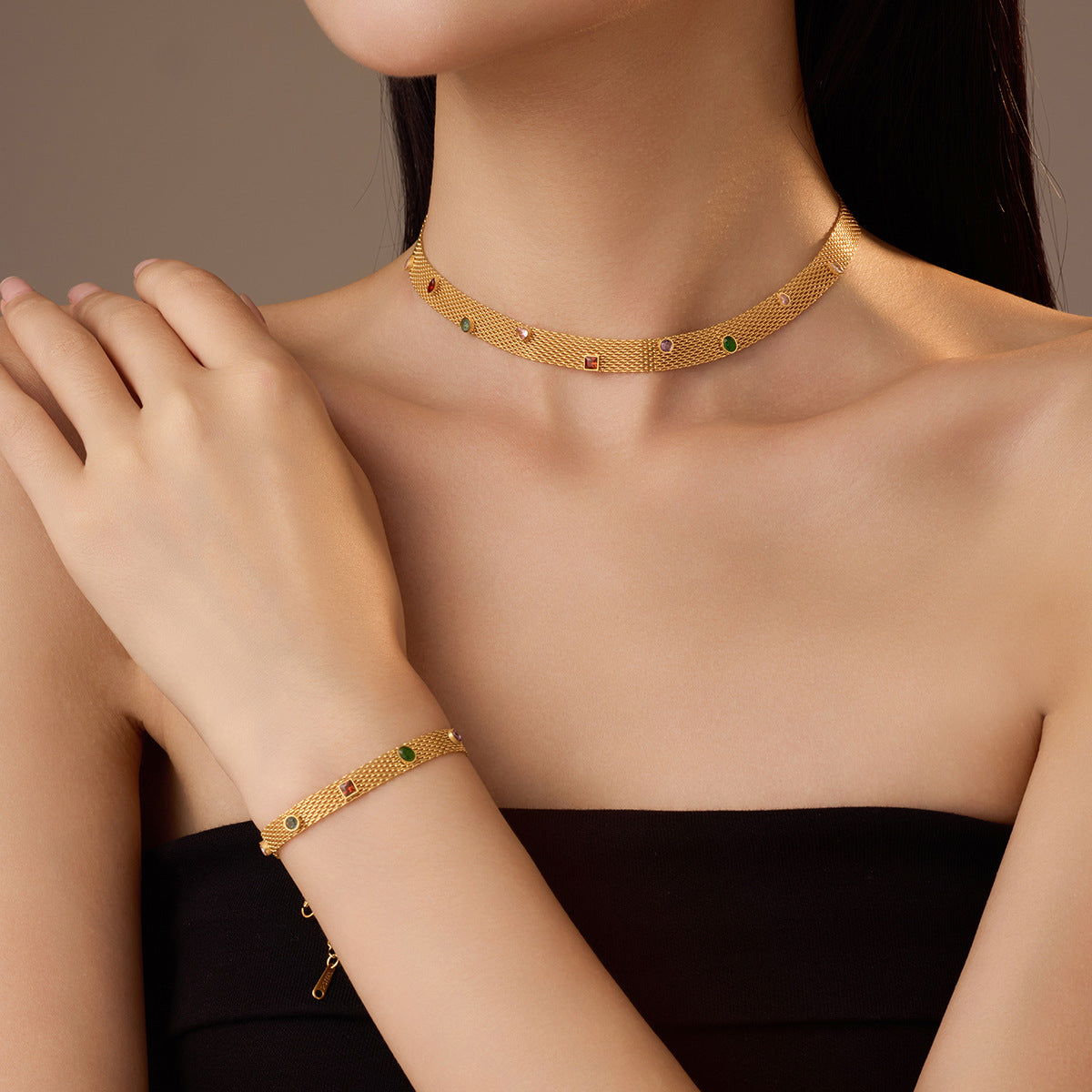 Personalized All Match Classic Blade Chain Irregular Asymmetric Zircon Titanium Steel Simple Necklace Bracelet