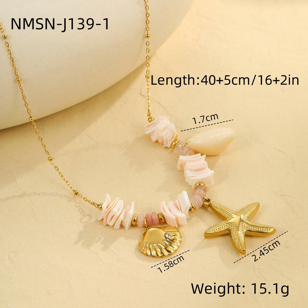 Ocean Vacation Summer Shell Starfish Necklace 18K Stainless Steel Clavicle Chain Necklace Ornament