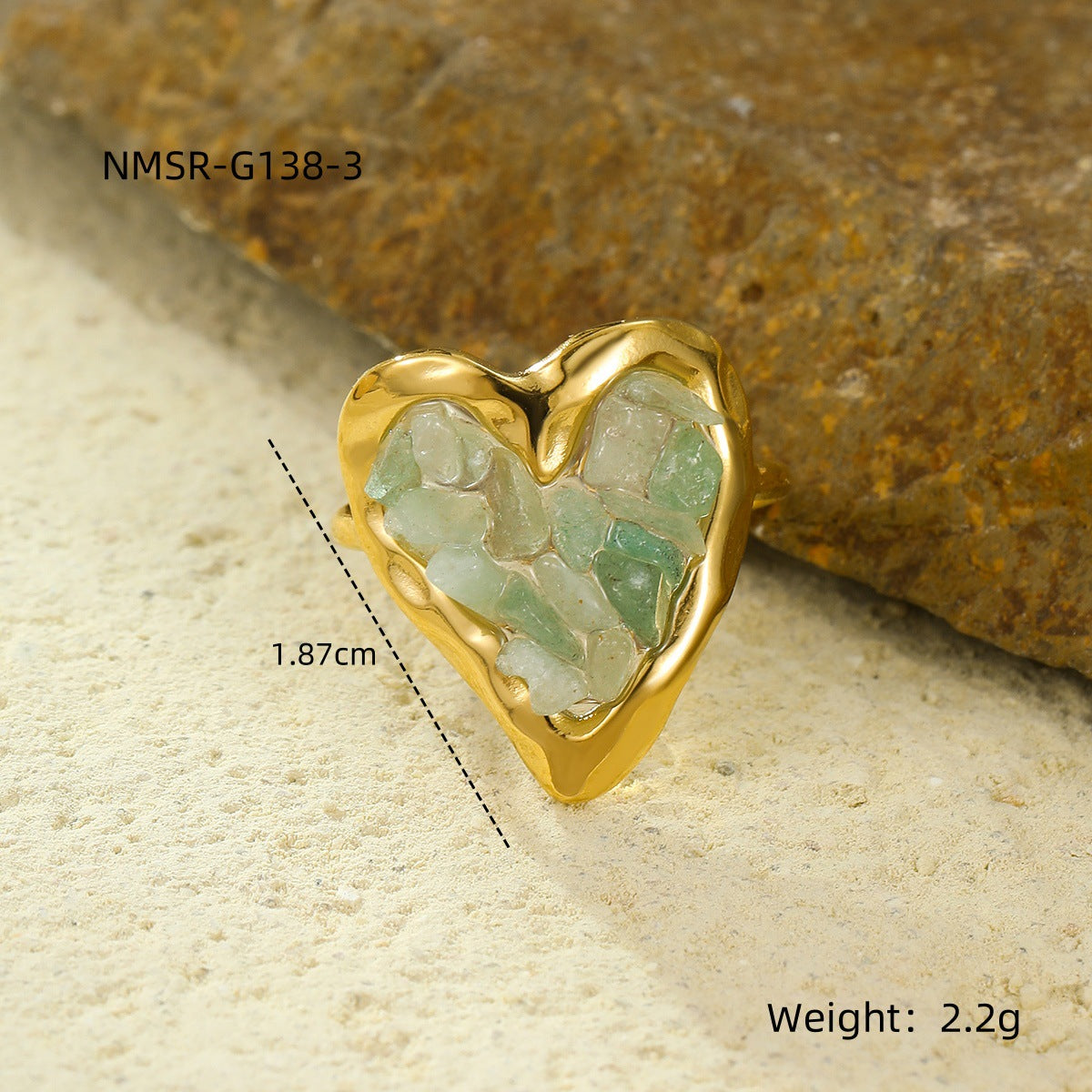 Exquisite Small Stainless Steel Plated 18K Gold Love Inlaid Natural Stone Simple High Sense Ring