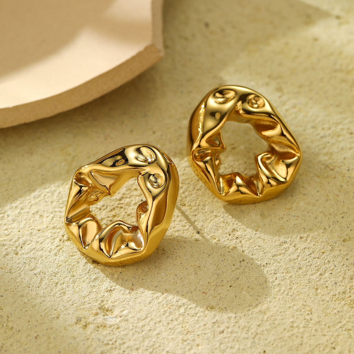 Retro Minimalist Irregular Asymmetric Lava Pleated Titanium Steel Earrings Minority Design Frosty Stud Earrings Earrings