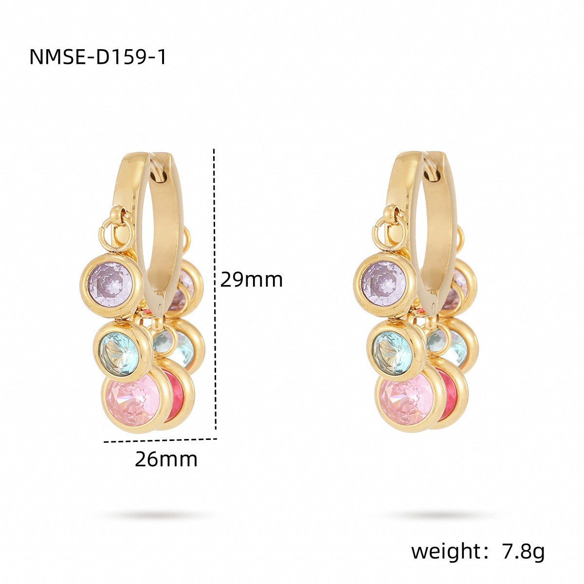 18K Vacuum Gold Plated round Diamond Stainless Steel Earrings for Women Affordable Luxury Colorful Crystals Titanium Steel Earrings Women