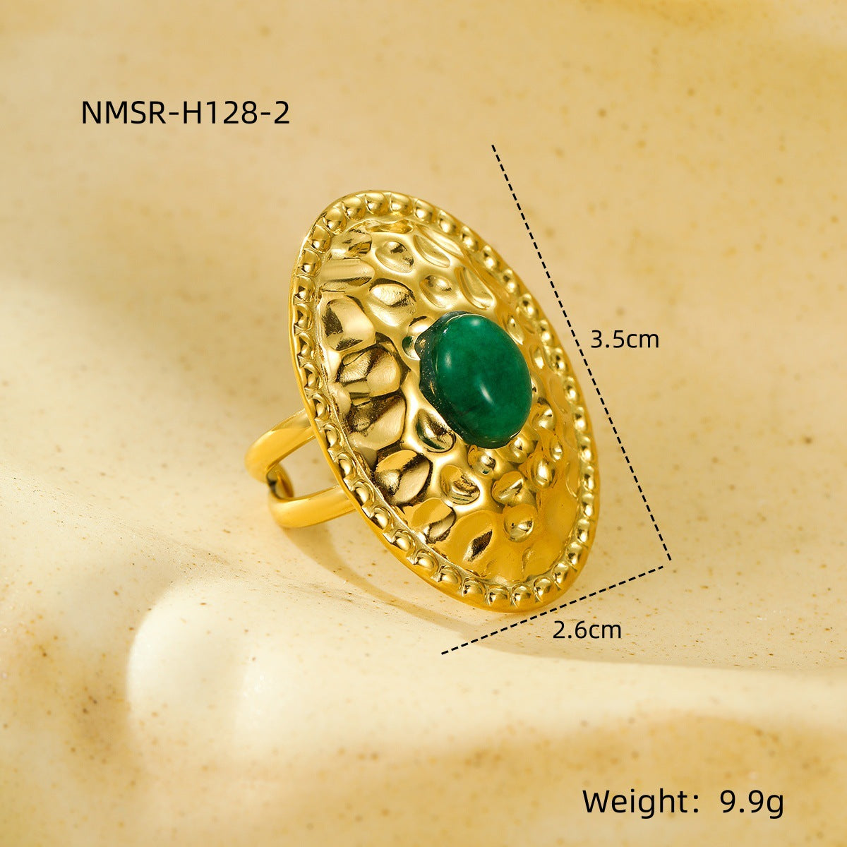 Exquisite Stainless Steel Oval Pleated Inlaid Natural Stone All Matching Ring Rings Women